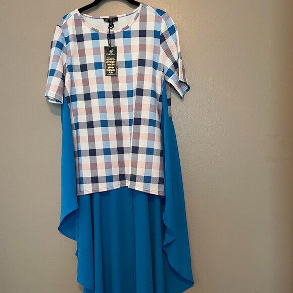 DG2 Diane Gilman Dramatic Hi-Low Crepe Colorblock Top BLUE, Medium, NWT - Picture 13 of 15